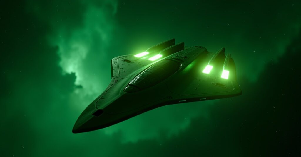 Romulan Transport survey ship from Star Trek Fleet Command drifting through Romulan space