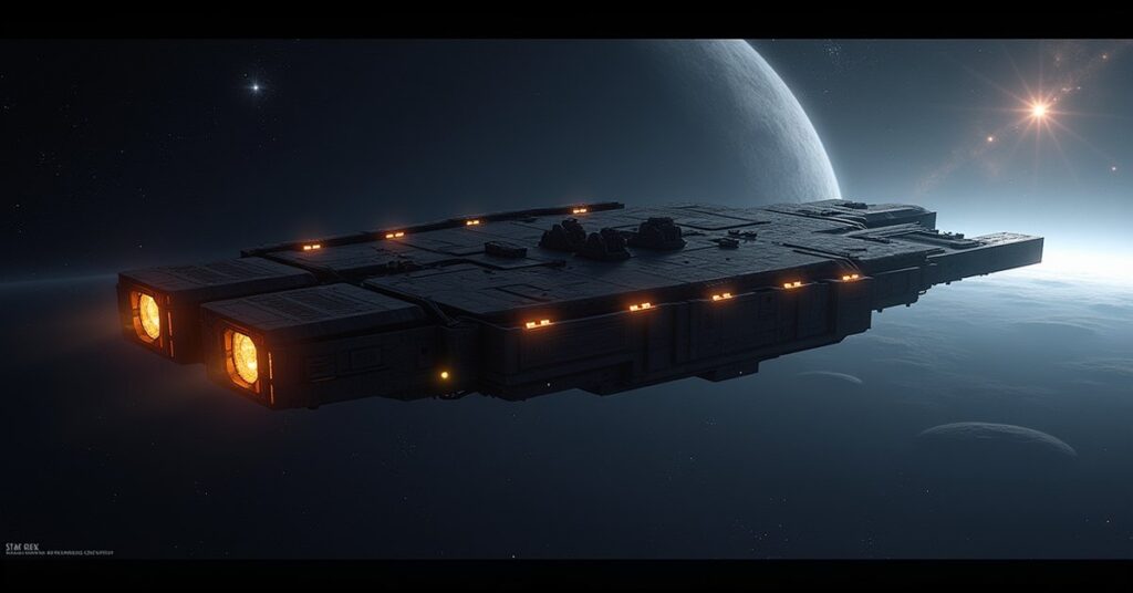 Science Lab in Star Trek Fleet Command: the station module seen from close orbit.