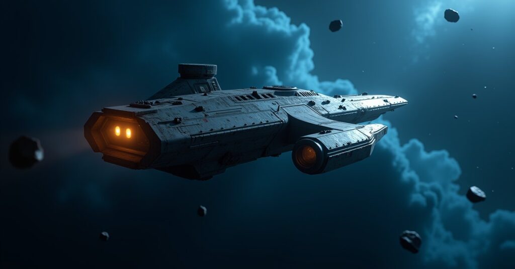 A neutral Explorer-class raider ship, the Scouting Bandit, drifting through deep space in Star Trek Fleet Command.