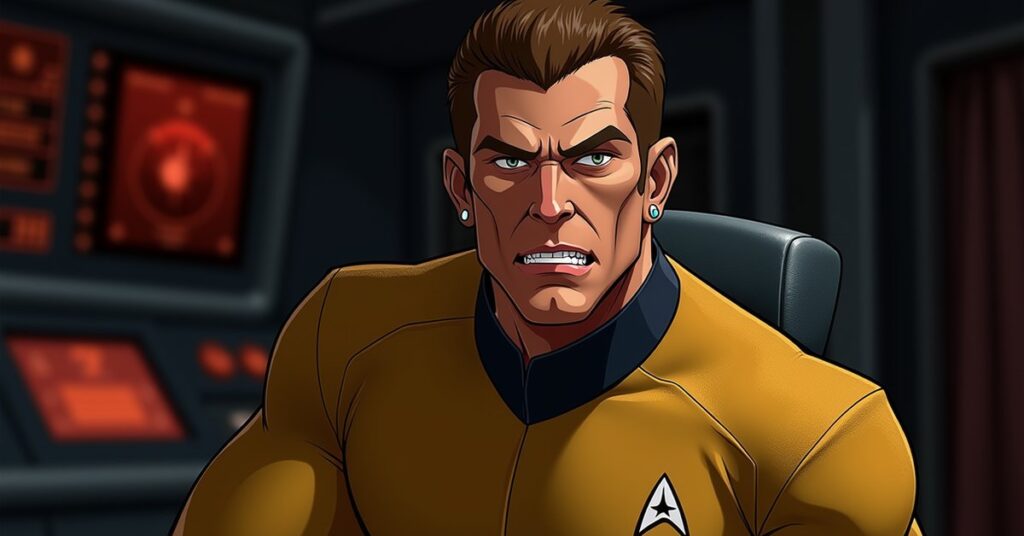 Shaxs, Bajoran Starfleet security chief, in officer card art style for STFC