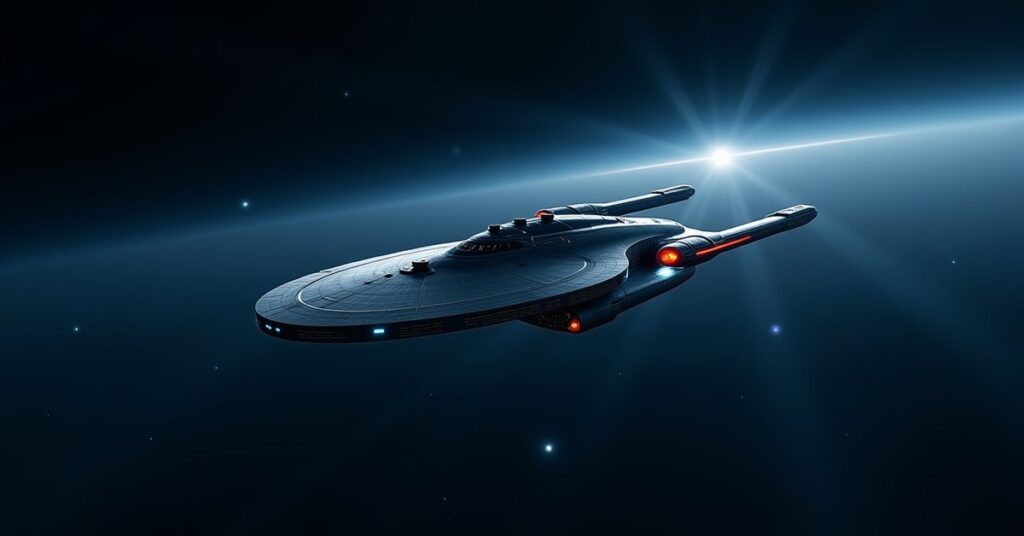 The Silver Blood U.S.S. Voyager, a duplicate Intrepid-class starship, patrolling deep space in Star Trek Fleet Command