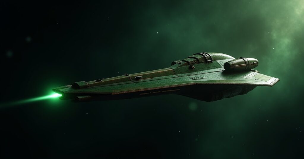 Snakehead, a cloaked Romulan Grade 7 interceptor with twin ventral disruptor cannons, in deep space