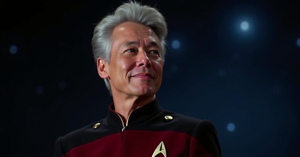 SNW Pelia, the Lanthanite chief engineer, in Starfleet uniform with a determined expression.
