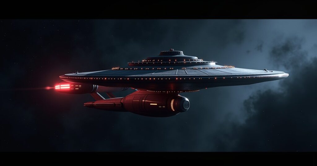Surgewalker Wanderer, a Neutral Explorer-class hostile ship from Star Trek Fleet Command, in deep space