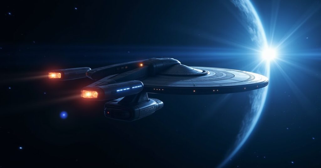 Automated Texas-class Explorer-hull starship firing in a Star Trek Fleet Command battle