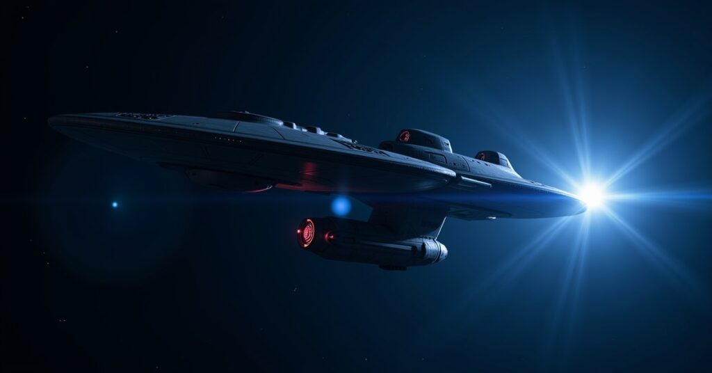 Automated Texas-class Sentry Explorer-hull starship firing in a Star Trek Fleet Command battle