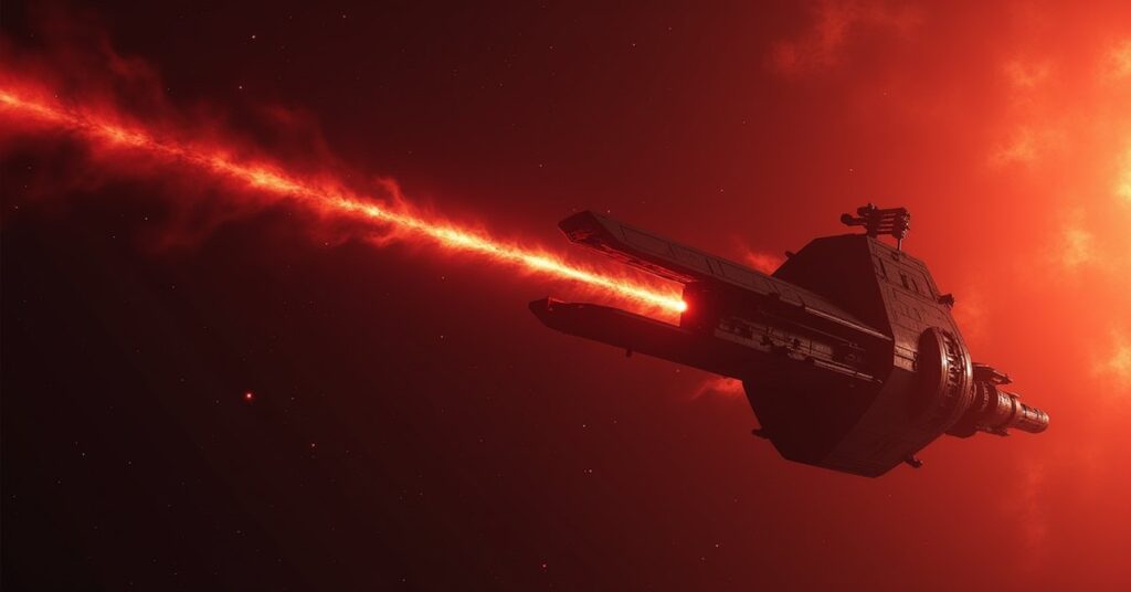 Key art of the Hull Piercer Forbidden Tech, a battleship weapon piercing an armada ship in Star Trek Fleet Command END