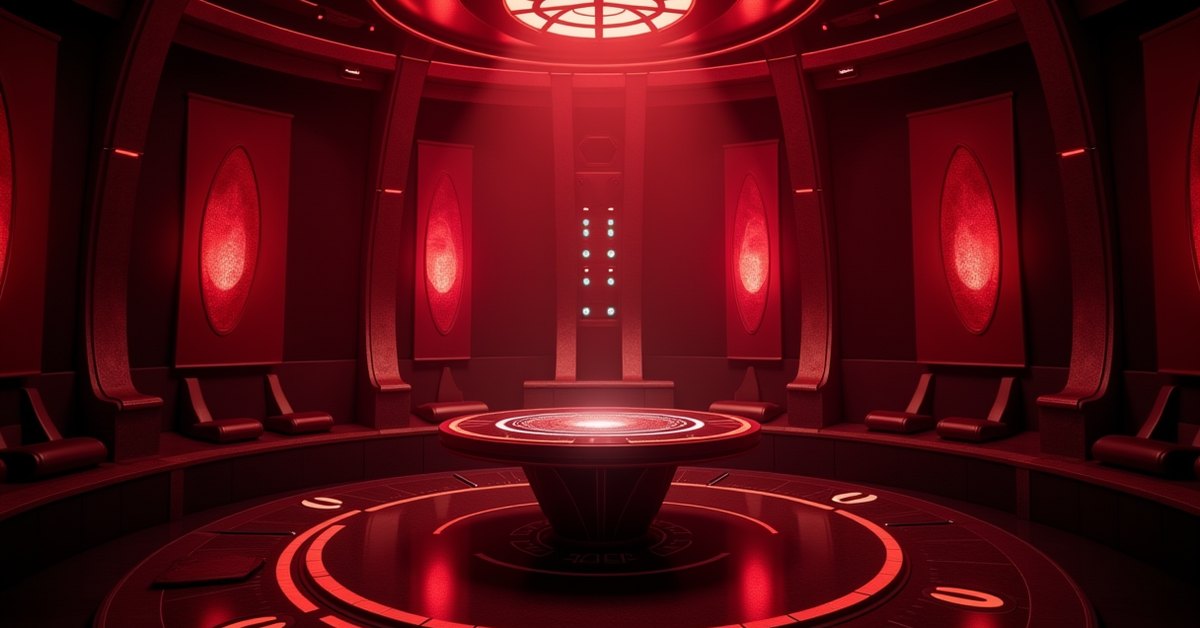 Klingon Order of Ko'tal War Room building on a Star Trek Fleet Command starbase, key-art style
