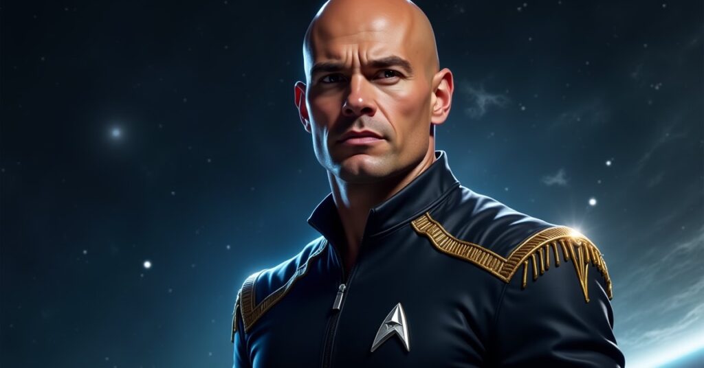 Toli, the bald Deltan officer from Star Trek Fleet Command, shown in officer-card style portrait art.