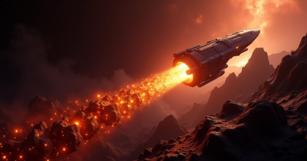 Tritanium in Star Trek Fleet Command: refined cargo drifting beside a mining rig.
