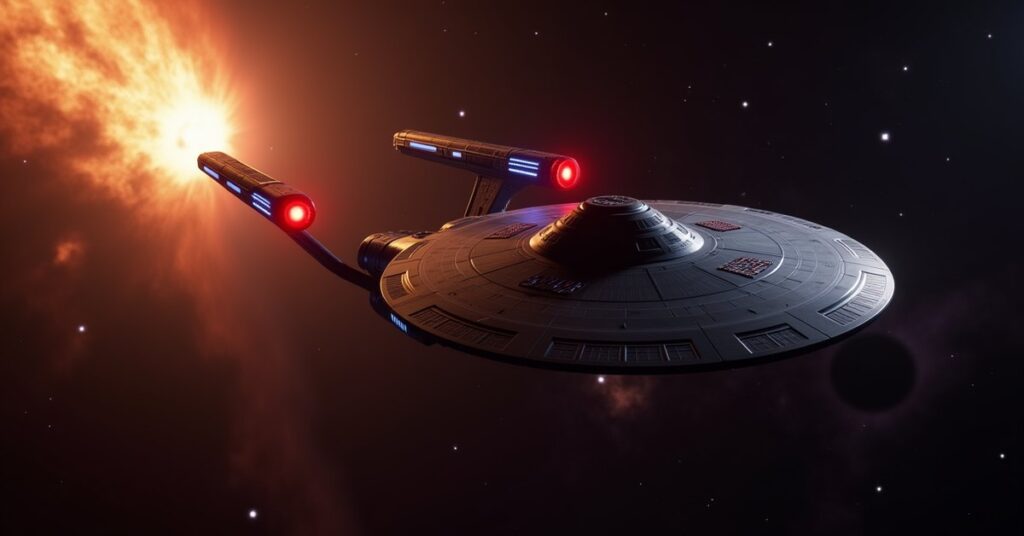 The U.S.S. Enterprise M414, an Epic grade 7 Federation Explorer, in Star Trek Fleet Command