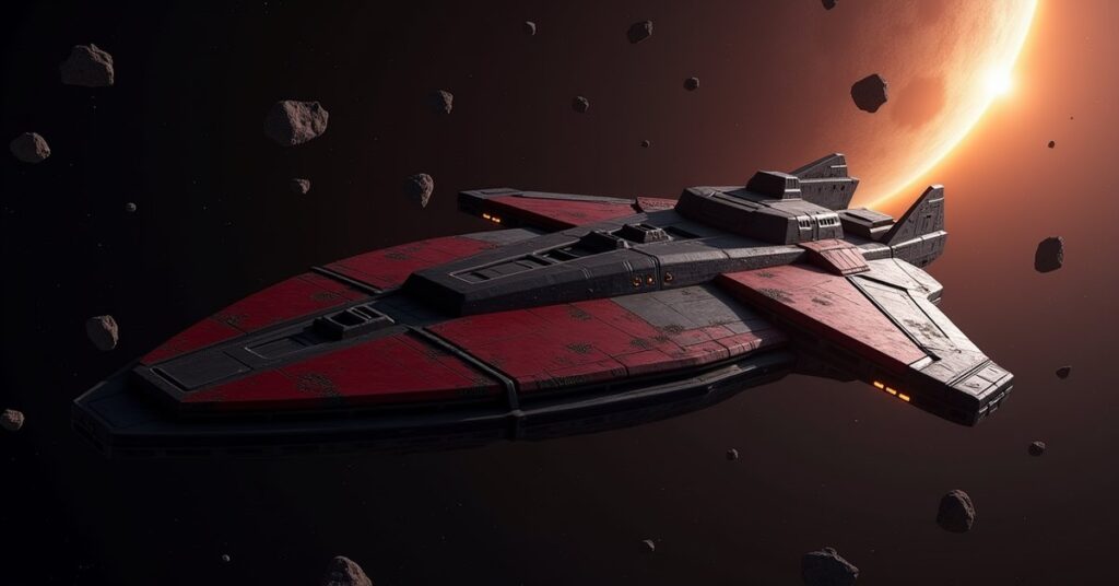 Vaaran Marauder raider ship from Star Trek Fleet Command drifting in neutral space