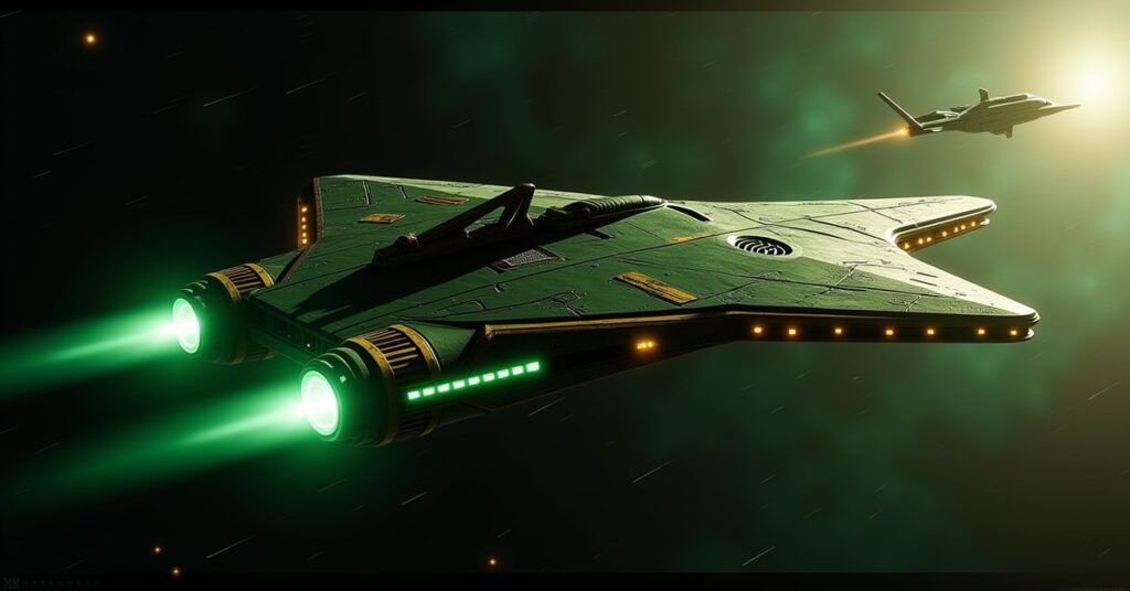 Romulan Velox Interceptor firing disruptors near the Klingon Neutral Zone in Star Trek Fleet Command