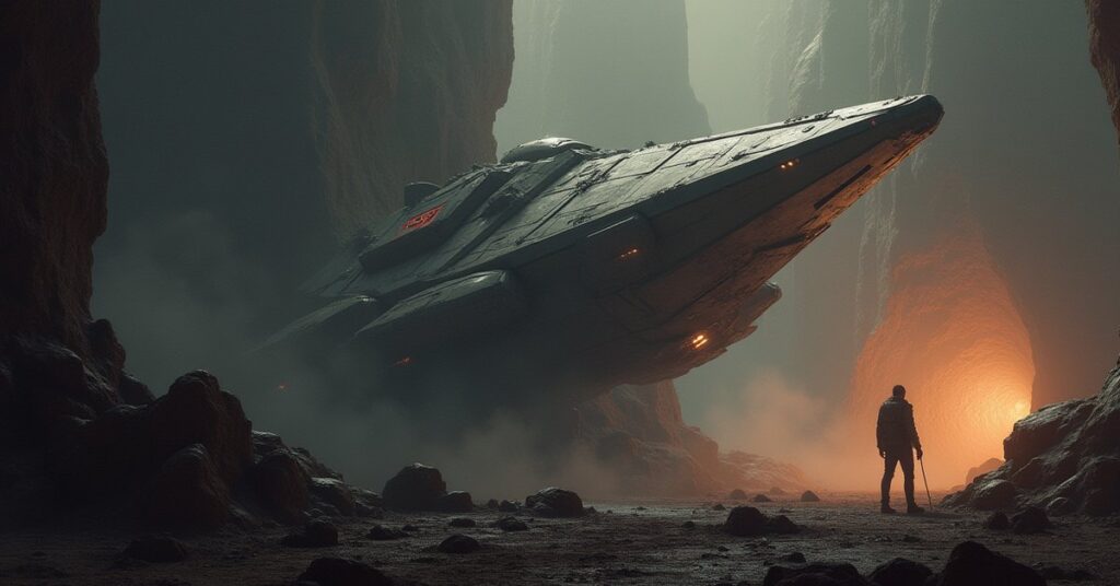 A courier starship ambushed by a raider at a remote drop-off point in Star Trek Fleet Command