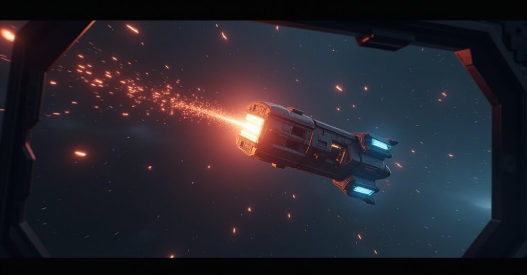 An Orion contract on a viewscreen as a trader's ship flees in Star Trek Fleet Command