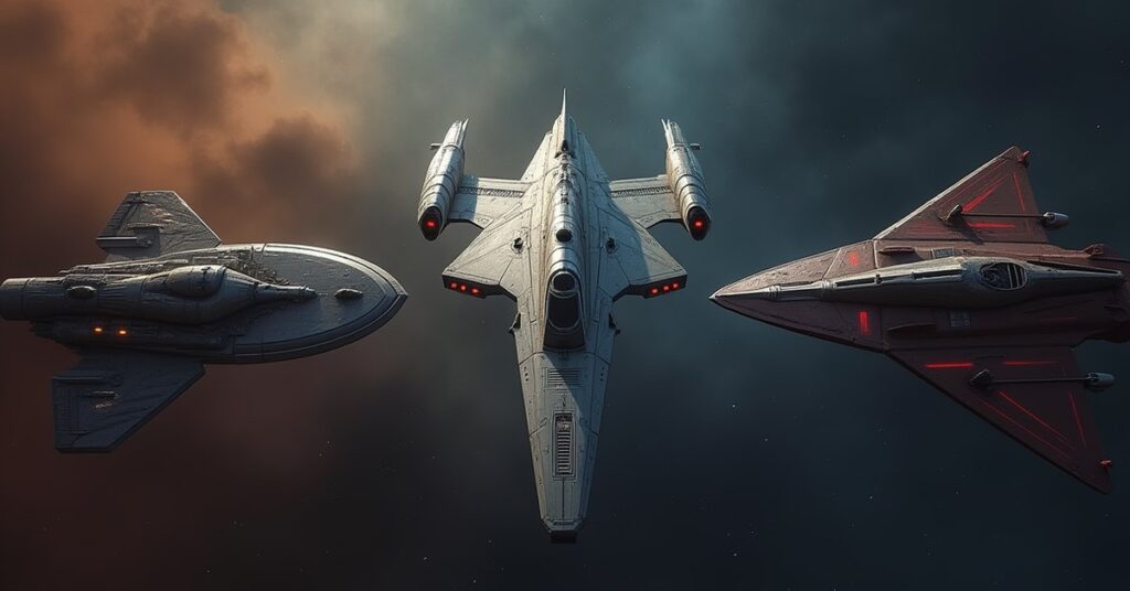 A lone ship between Federation, Klingon and Romulan warships at a tense border in Star Trek Fleet Command
