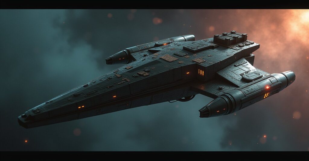 A Klingon ship delivering a gift crate to a Romulan ship in Star Trek Fleet Command
