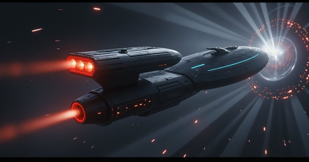 A starship disabling a Federation vessel near a Starfleet base in Star Trek Fleet Command