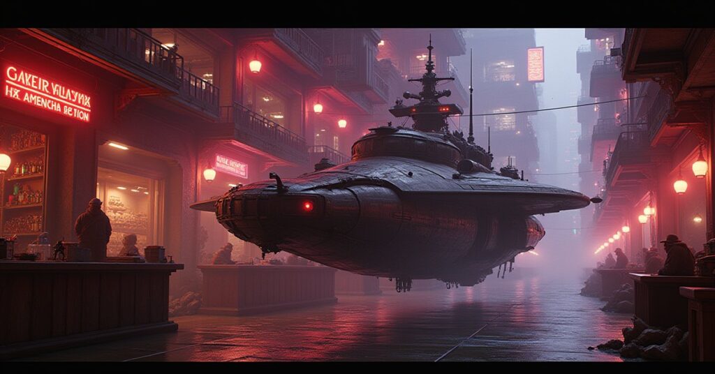 A starship following a trader's ship into a cluttered smuggler station in Star Trek Fleet Command