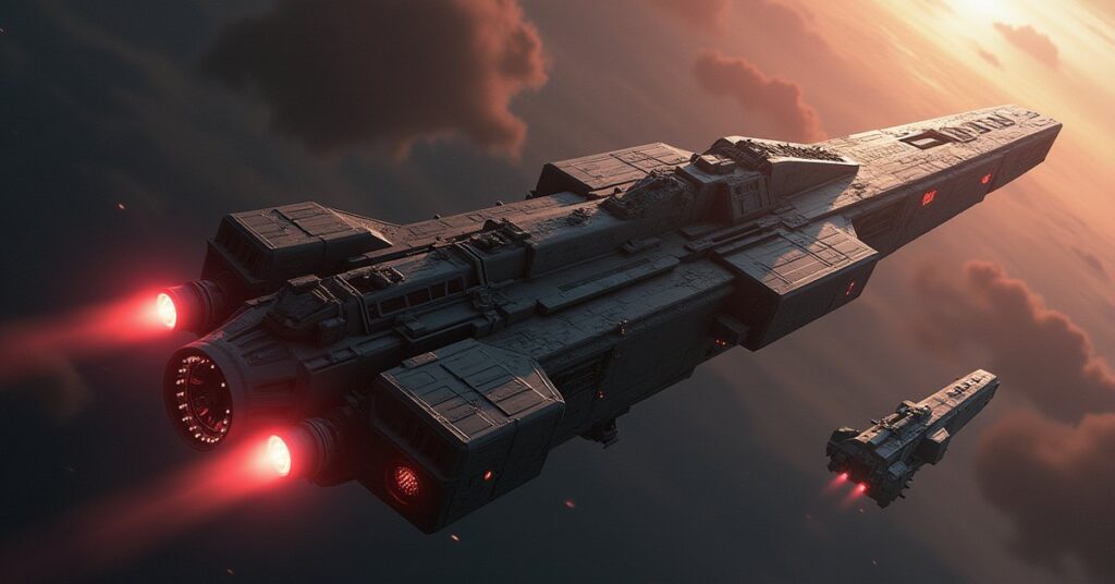 A starship chasing an Arkonian thief's ship loaded with stolen cargo in Star Trek Fleet Command