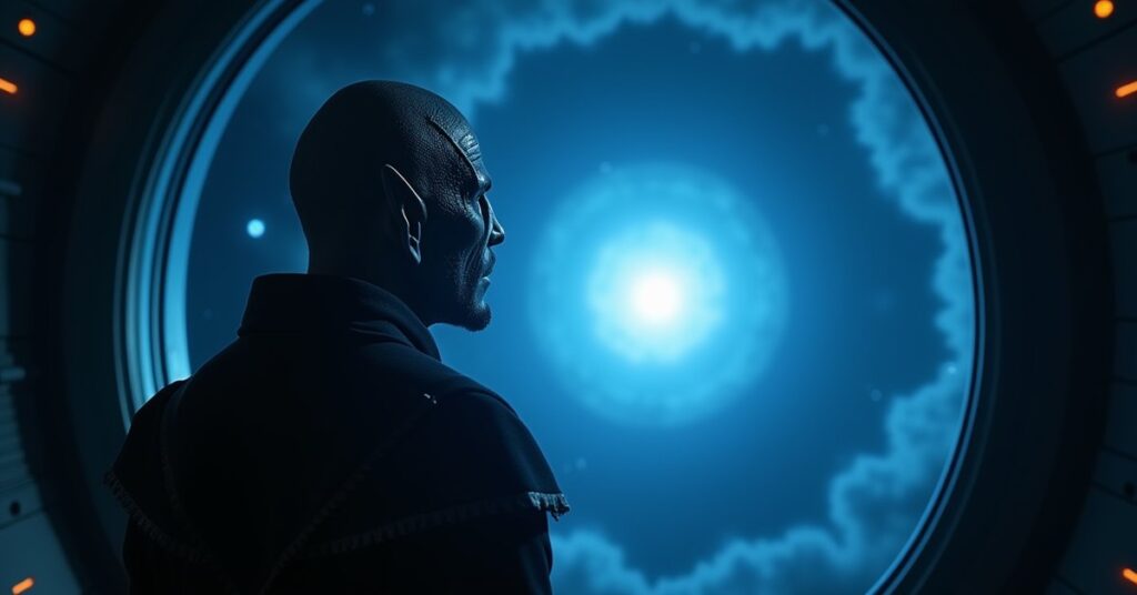 A Klingon poet watching a collapsing neutron star from a starship in Star Trek Fleet Command