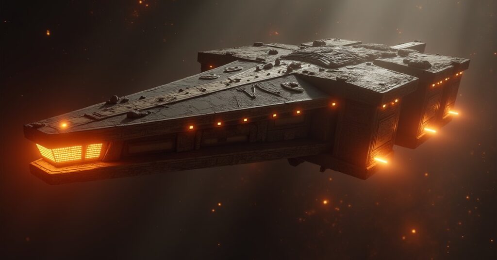 An ancient-looking Klingon ship with a robed figure on a viewscreen in Star Trek Fleet Command