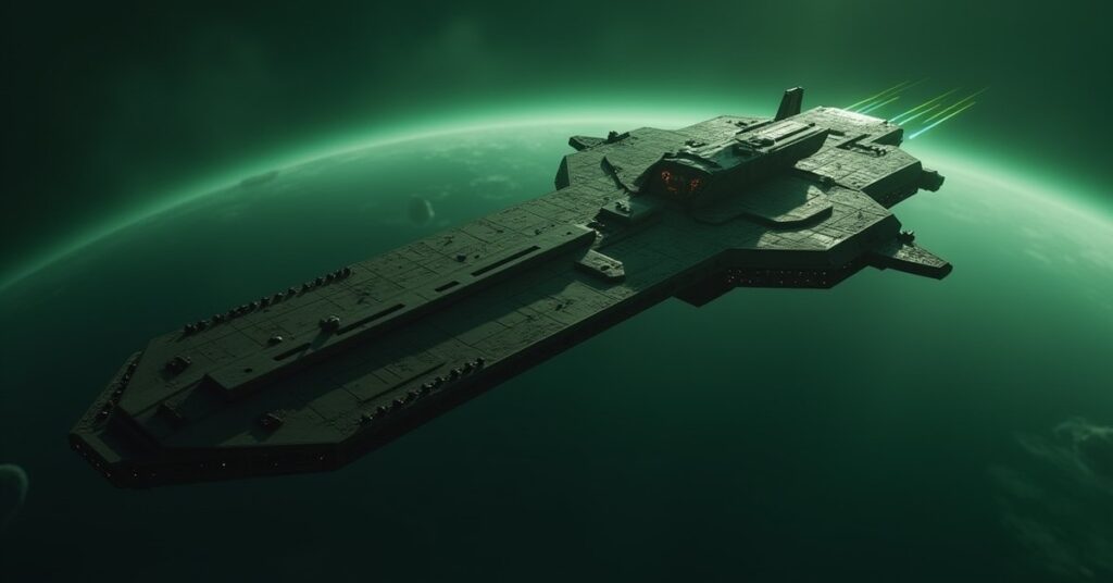 A Starfleet training vessel facing a Borg-modified ship above a green planet in Star Trek Fleet Command