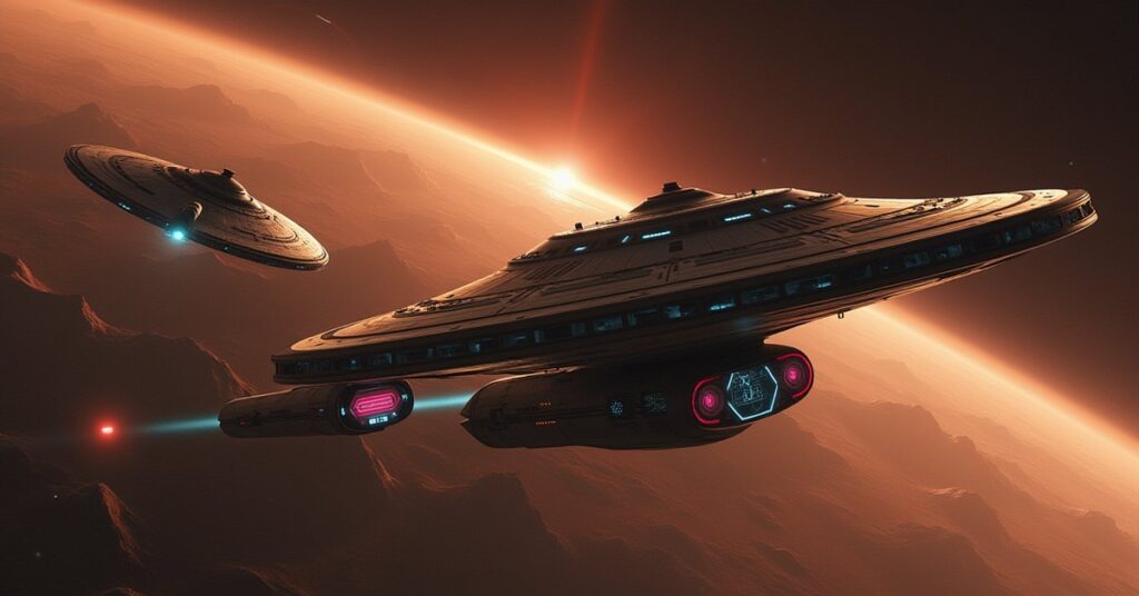 A starship disables a Romulan cruiser to recover stolen Federation blueprints in Star Trek Fleet Command