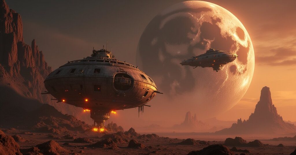 A Klingon warship closing on a radiation-leaking mining vessel above a barren moon in Star Trek Fleet Command