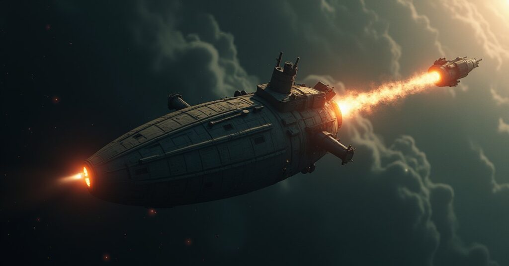 A starship transferring supplies to a crippled Suliban ship in Star Trek Fleet Command