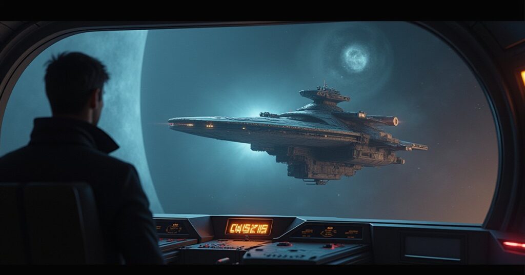A starship locking weapons on a killer's ship in the Merius system in Star Trek Fleet Command