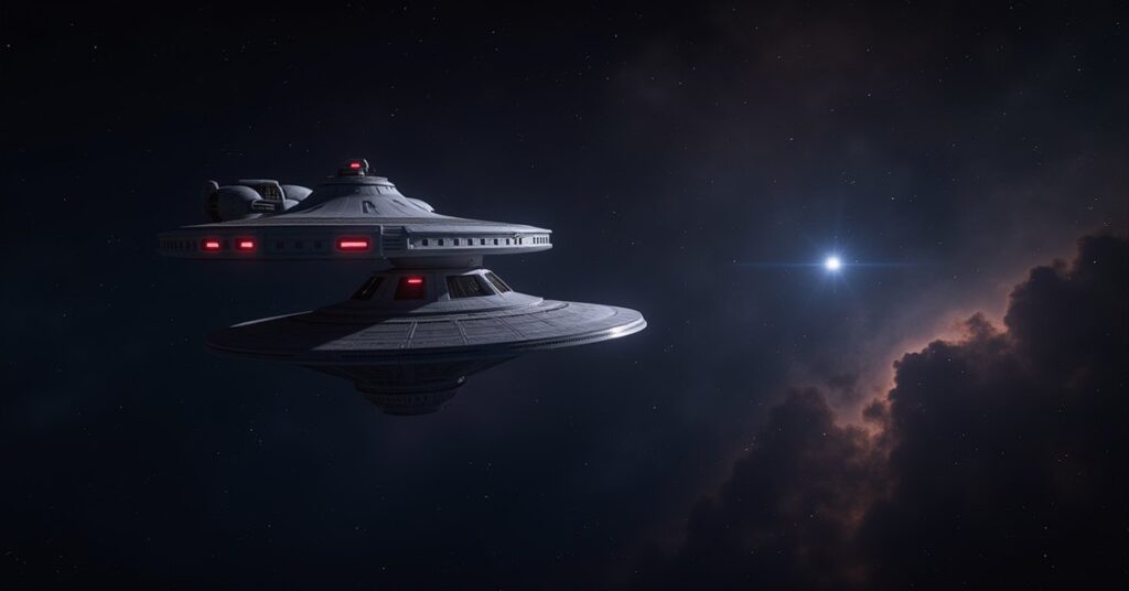 A space station preparing to relocate toward three faction territories in Star Trek Fleet Command