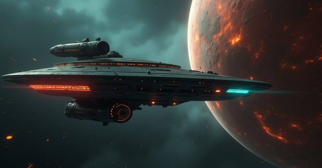 A starship confronts a Yridian data thief near a Klingon archive world in Star Trek Fleet Command