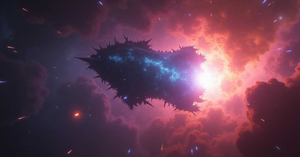 A luminous creature circling a hauler draining a nebula in Star Trek Fleet Command