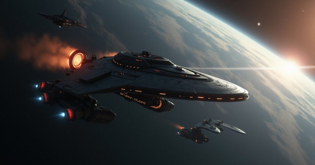 A starship ambushed by Bajoran Circle ships near Bajor in Star Trek Fleet Command