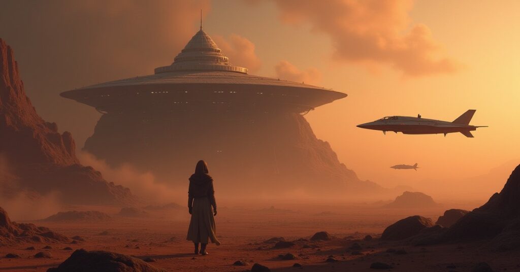 A cloaked Romulan outpost and a pursuing Zhat Vash warbird near a trading post in Star Trek Fleet Command