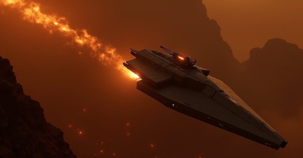 A starship disabling a Corvallen vessel near Nausicaa Prime in Star Trek Fleet Command