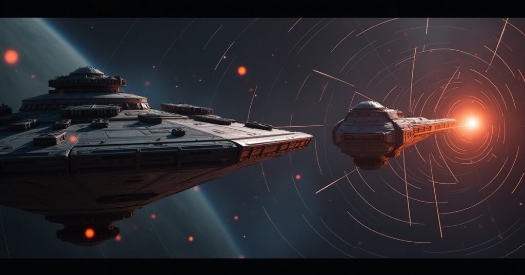 A starship facing an armed enemy captain in a training zone in Star Trek Fleet Command