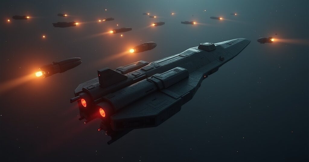 A starship fighting a pack of raiders in a training sector in Star Trek Fleet Command
