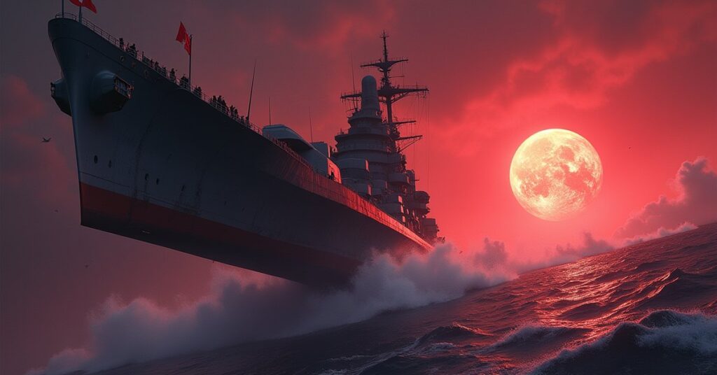 A battleship fighting a hostile captain's warship near a red star in Star Trek Fleet Command