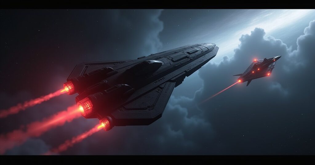 A starship tracking a shuttle away from a Federation starbase in Star Trek Fleet Command