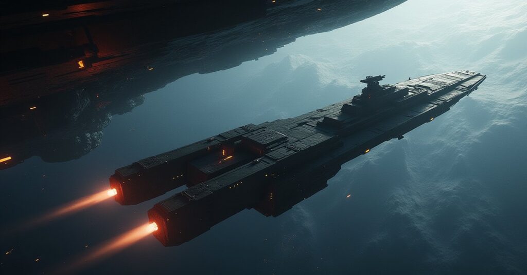 A cargo ship arriving at a starbase pursued by a Starfleet vessel in Star Trek Fleet Command