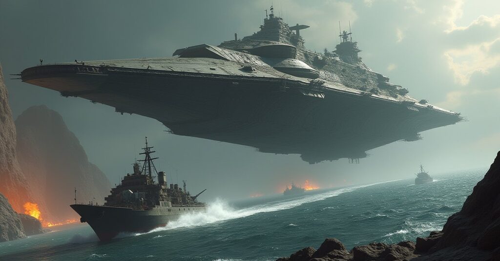 An Independent ship shields a small cargo vessel from a Klingon battleship in Star Trek Fleet Command
