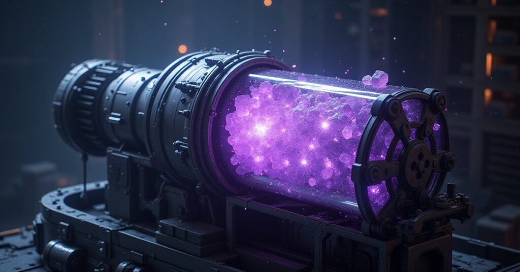A new generator module with glowing violet crystals being built on a starbase in Star Trek Fleet Command