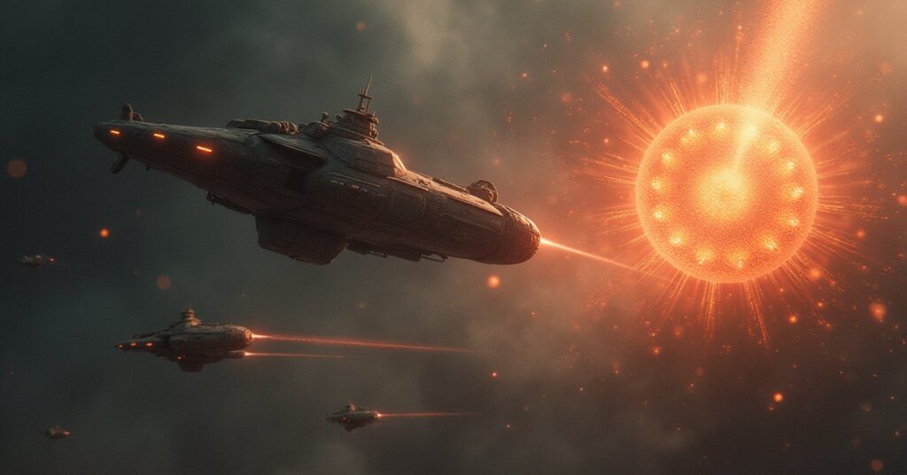 An Independent fleet charging into a swarm of small alien ships in Star Trek Fleet Command