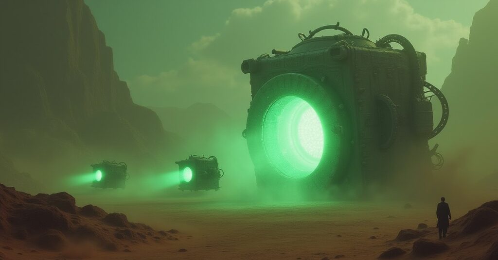 Borg drones recovering a glowing data core from a crashed Cube in Star Trek Fleet Command