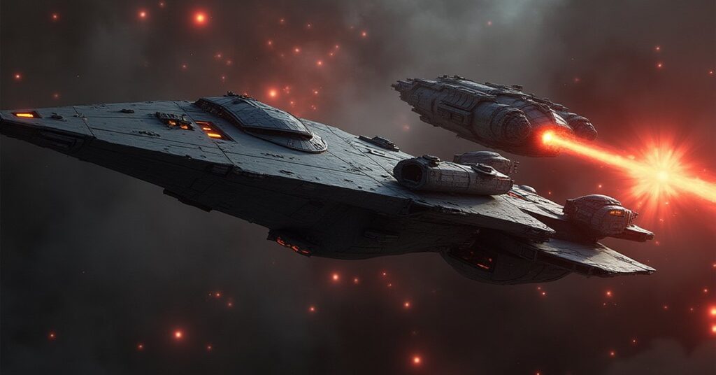 A Klingon cruiser and an allied starship ambushing a separatist vessel in Star Trek Fleet Command