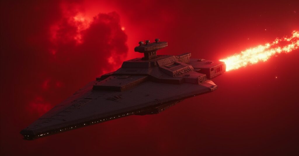 A Klingon warship guarding a prison transport from an attacking ship in Star Trek Fleet Command