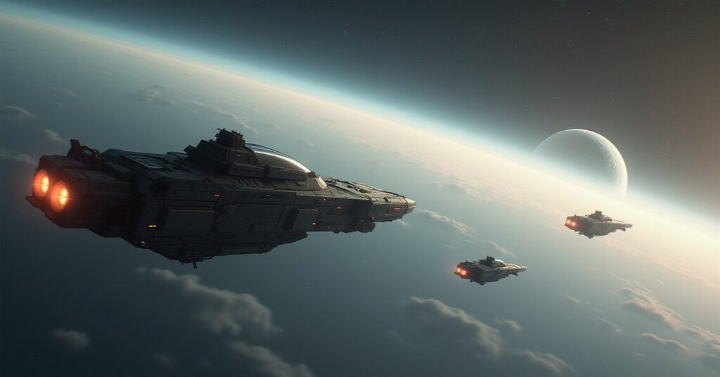 A secret orbital lab with a surveillance ship nearby and hostile ships approaching in Star Trek Fleet Command