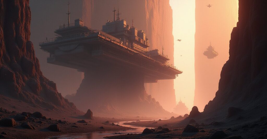 A mining plant over a shimmering rift defended by gathering ships in Star Trek Fleet Command